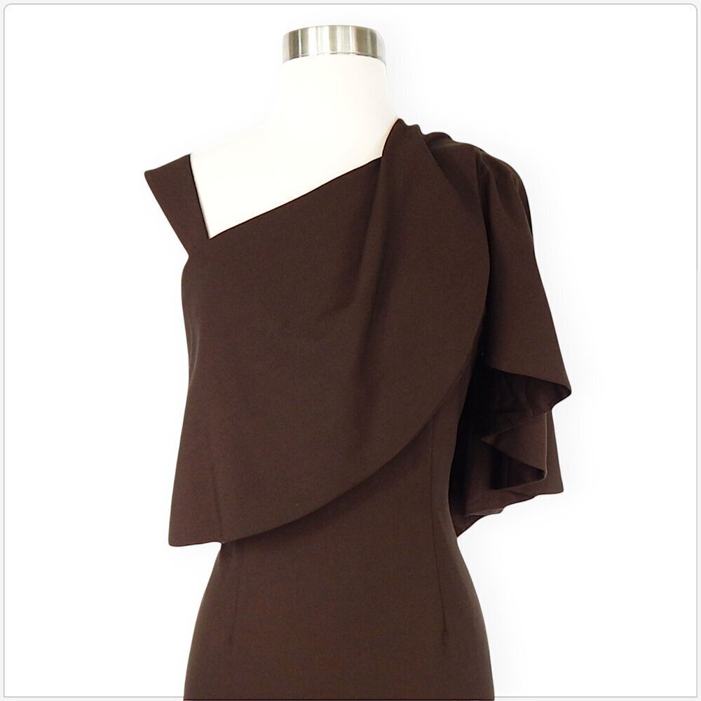 Black Halo Gracie Twig Dark Brown Cape Shoulder Dress Rare Bodycon NWT New 6 - Picture 3 of 6